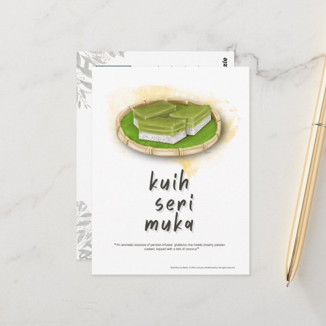 Carte postale Kuih Seri Muka Malaysia (Devant/Arrière en situation)