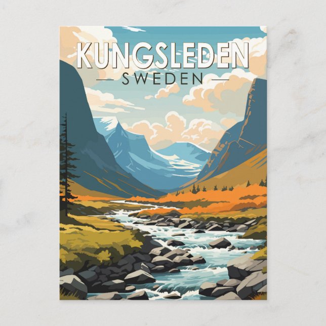 Carte Postale Kungsleden Suède Travel Art Vintage (Devant)