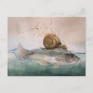 Carte Postale Kunstpostkarte, BaumSchneckenFisch