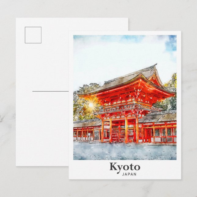 Carte Postale Kyoto Japon Aquarelle Dessin main (Devant / Derrière)