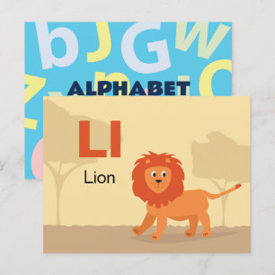 Carte Postale L est pour Lion - Alphabet Flash Card