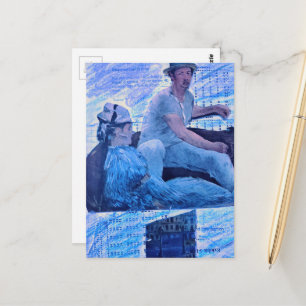 Carte Postale La balade en bateau collage multimédia homme et fe