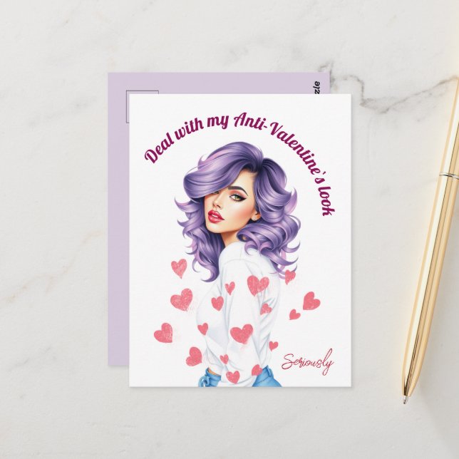 Carte Postale La beauté des cheveux violets Rebel`s Anti-Valenti (Devant/Arrière en situation)