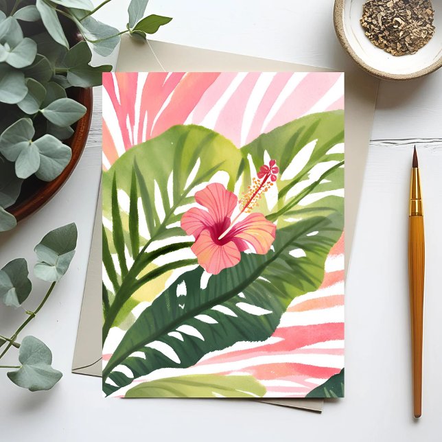 Carte Postale La beauté des Hibiscus | Aquarelle à fleurs tropic (Créateur téléchargé)