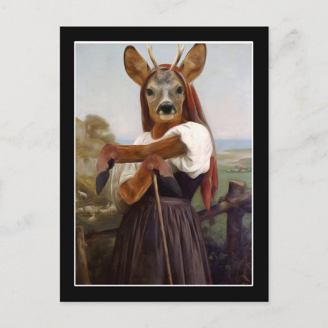 Carte Postale La bergère des cerfs de Bouguereau (Devant)