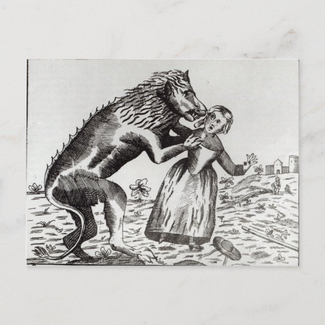 Carte Postale La bête de Gevaudan attaquant une jeune fille (Devant)