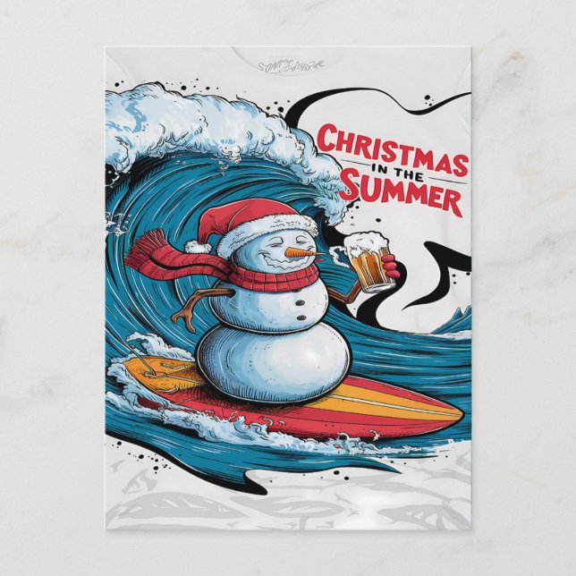 Carte Postale La bière de Noël Surfing de Frosty (Devant)