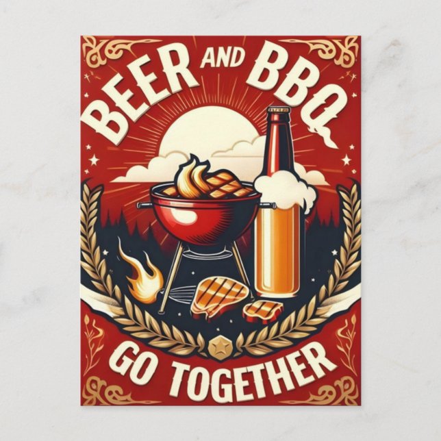 Carte Postale La bière et les barbecues vont ensemble pour l'été (Devant)