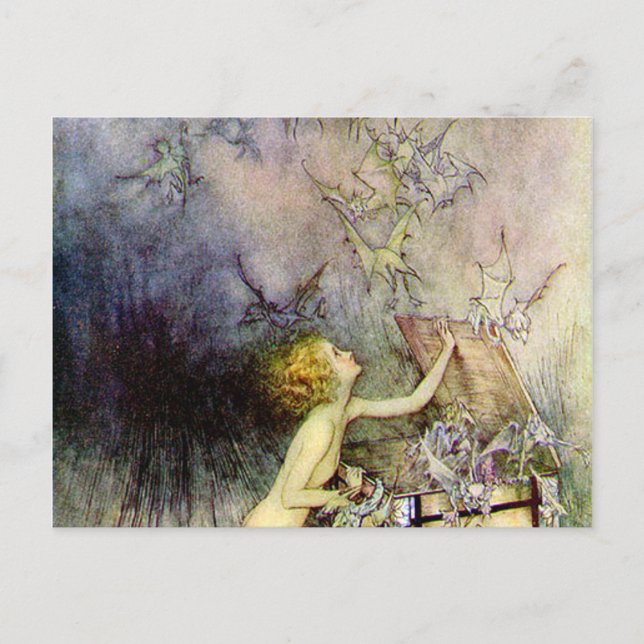 Carte Postale La boîte de Pandore par Arthur Rackham (Devant)