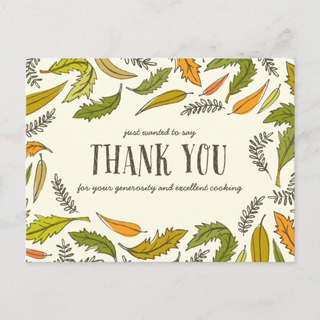 Carte Postale La chute du Merci de Thanksgiving Feuille (Devant)