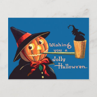 Carte Postale La citrouille fume une pipe à Halloween