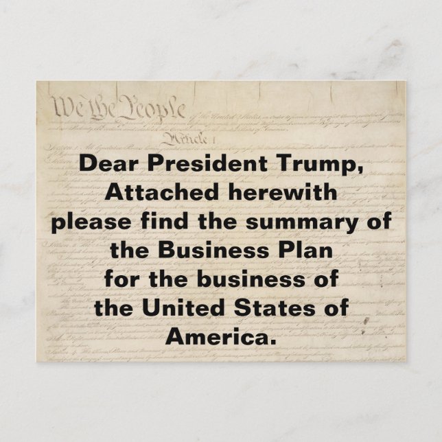 Carte Postale La Constitution Trump est le plan d'affaires des É (Devant)