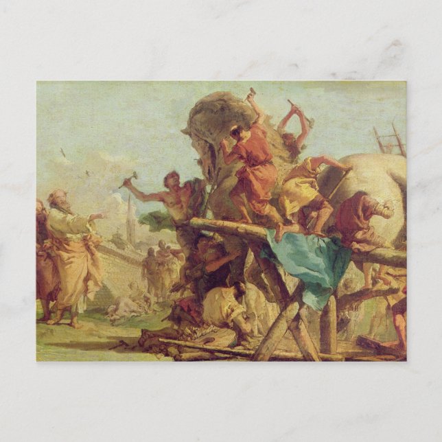 Carte Postale La construction du cheval de Troie, vers 1760 (Devant)