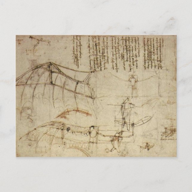 Carte Postale La contraption volante de Da Vinci (Devant)
