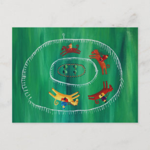Carte Postale La course de chevaux Peinture acrylique d'art cont