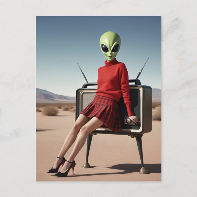 Carte Postale La Dame Alien et la télévision dans le désert (Devant)