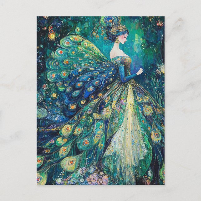 Carte Postale La dame dans la robe d'Imaginaire Blue Peacock (Devant)