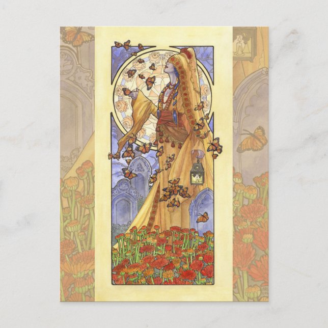 Carte Postale La Dame de Novembre Art Nouveau Série de pierres d (Devant)