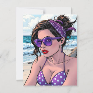 Carte Postale La dame de plage à Shades, Bikini et Bandana