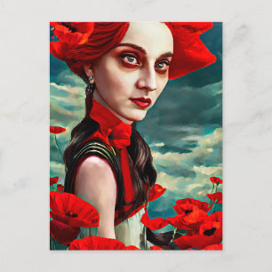 Carte Postale La Dame des Fleurs du Pavot imaginaire art origina