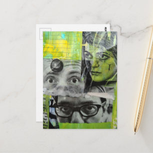 Carte Postale La Dame et les Médecins Collage de techniques mixt