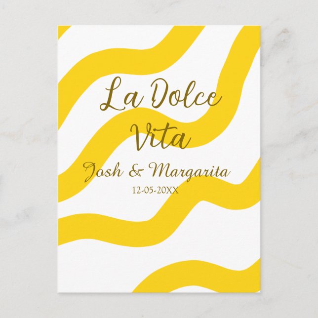 Carte Postale La Dolce Vita jaune mariage couple Nom date glit (Devant)