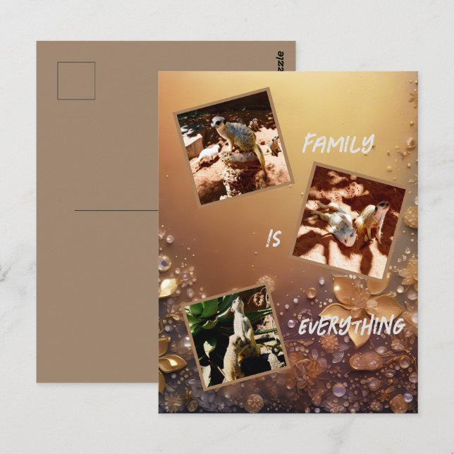 Carte Postale La Famille rose Gold Meerkat Est Tout, (Devant / Derrière)