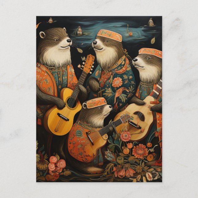Carte Postale La fanfare Folk Art Otter (Devant)