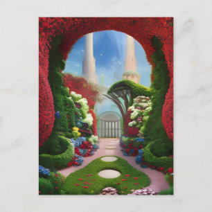 Carte Postale La fantaisie numérique des jardins rouges