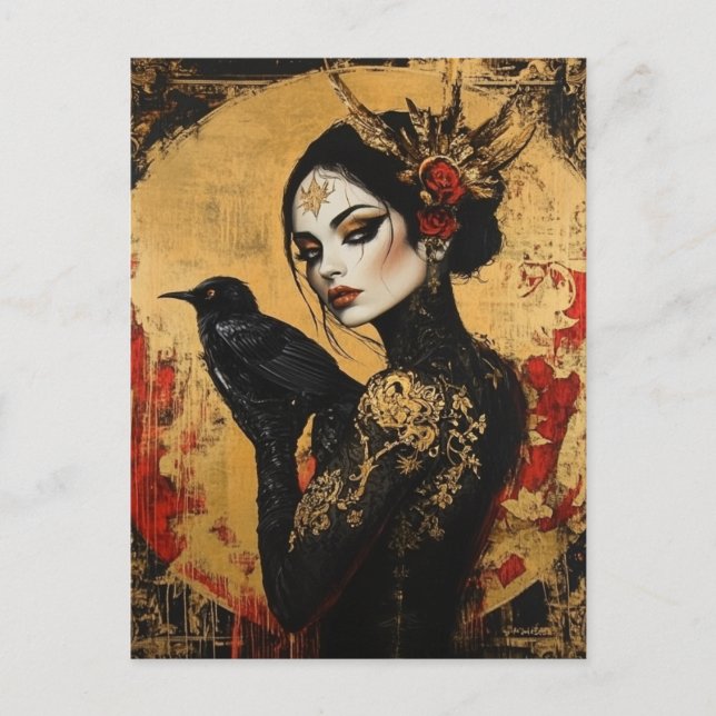 Carte Postale La femme avec un oiseau noir (Devant)