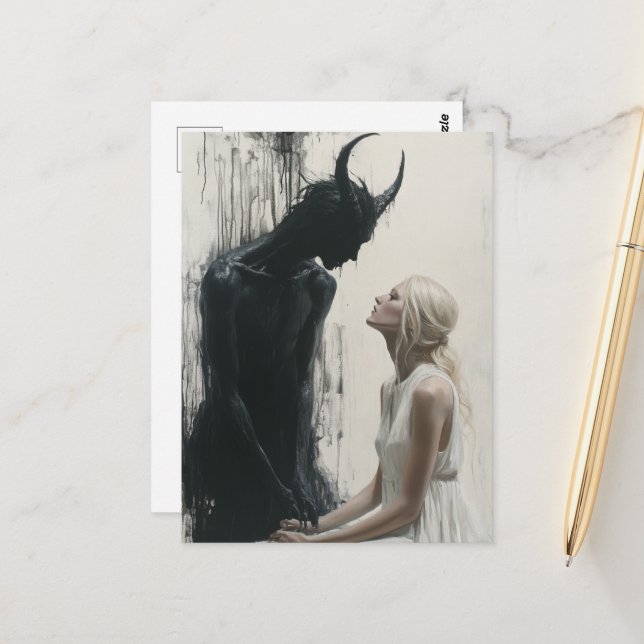 Carte Postale La femme blonde et le démon noir (Devant/Arrière en situation)