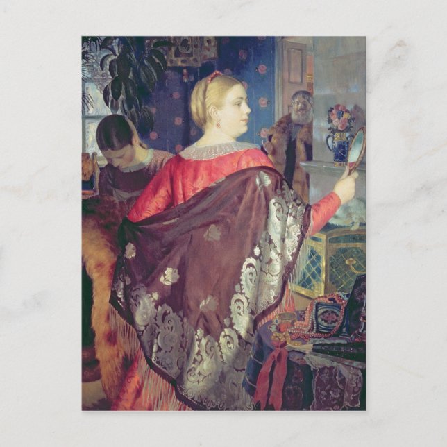 Carte Postale La femme du commerçant avec un miroir (Devant)