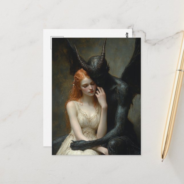 Carte Postale La Femme et l'Ange Sombre (Devant/Arrière en situation)