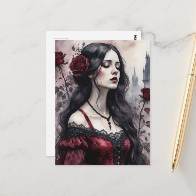 Carte Postale La femme gothique (Devant/Arrière en situation)