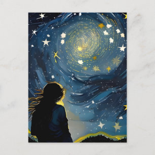 Carte Postale La femme regardant par l'étoile