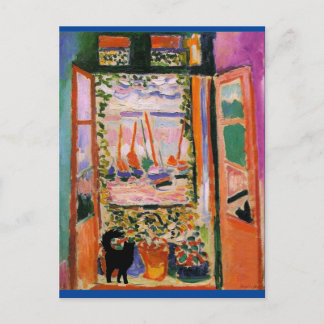 Carte Postale La fenêtre ouverte avec parodie de chat noir
