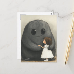 Carte Postale La fille adorable et son ami monstre