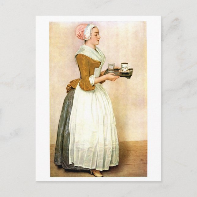Carte Postale La fille au chocolat, peinture d'art (Devant)