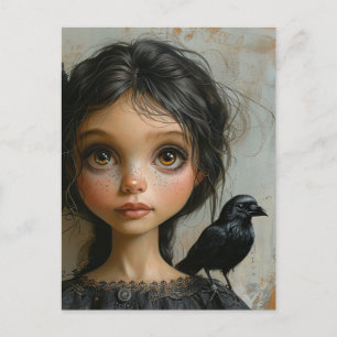 Carte Postale La Fille avec un Oiseau Noir