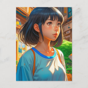 Carte Postale La fille d'Anime dans la ville   Maintenir le cont