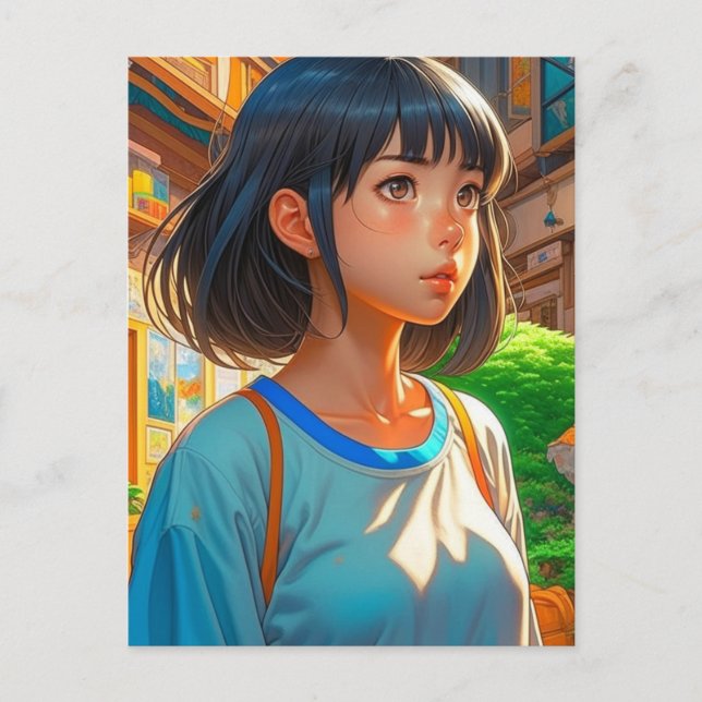 Carte Postale La fille d'Anime dans la ville | Maintenir le cont (Devant)