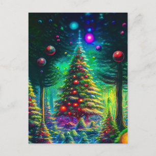 Carte Postale La forêt des arbres de Noël aux ornements