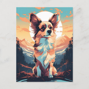 Carte Postale La forêt d'hiver de chien Papillon au coucher du s
