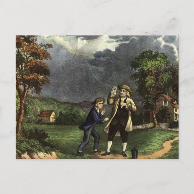 Carte Postale La foudre et l'expérience de cerf-volant de Benjam (Devant)