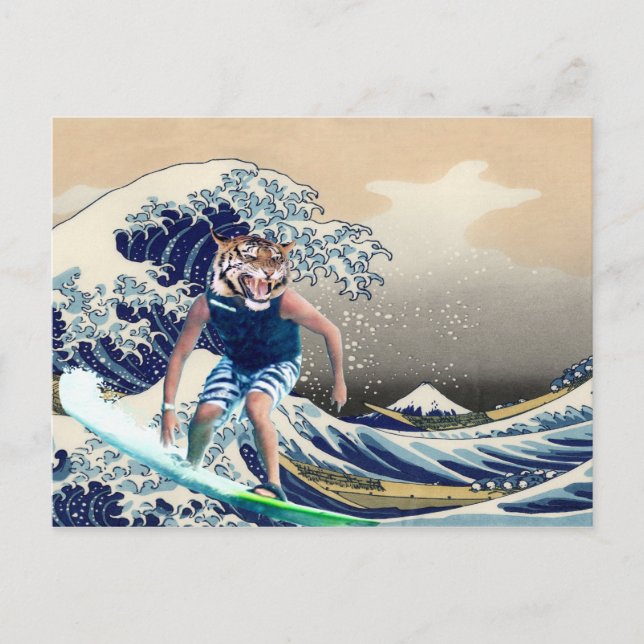 Carte Postale La Grande Vague Au Large De Kanagawa Tiger Surfer (Devant)