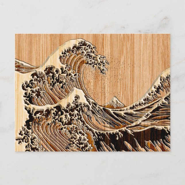 Carte Postale La Grande Vague Hokusai Bamboo Bois Grain (Devant)
