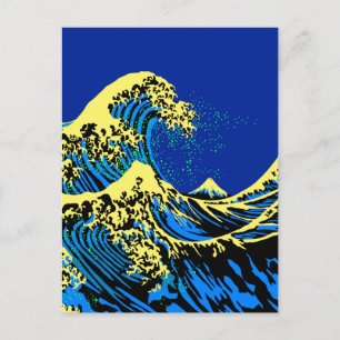 Carte Postale La grande vague Hokusai dans un décor de style pop