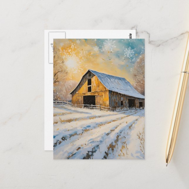 Carte Postale La grange d'hiver (Devant/Arrière en situation)