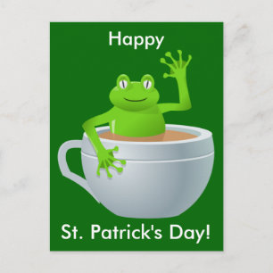 Carte Postale La grenouille de la Saint-Patrick en tasse de thé 