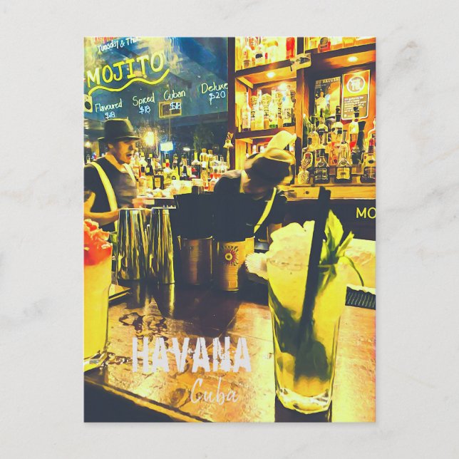 Carte Postale La Havane Cuba imprimé voyage Mojito bar (Devant)